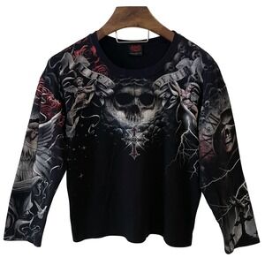 Spiral Direct Dark Gothic Skulls Roses Cherubs Reaper Baselayer Shirt Y2K XL